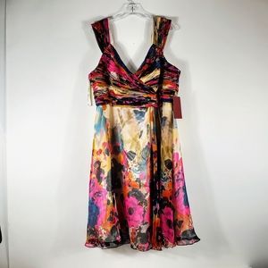 Statement Piece Colorful Dress Silk 18W Floral NWT